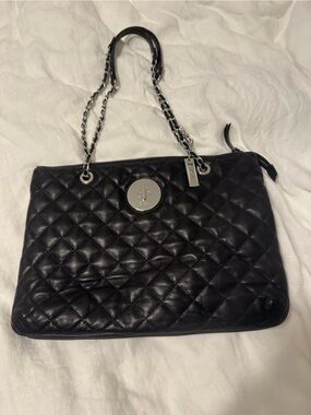 DKNY Black Quilted Shoulder Bag with Silver Hardware
